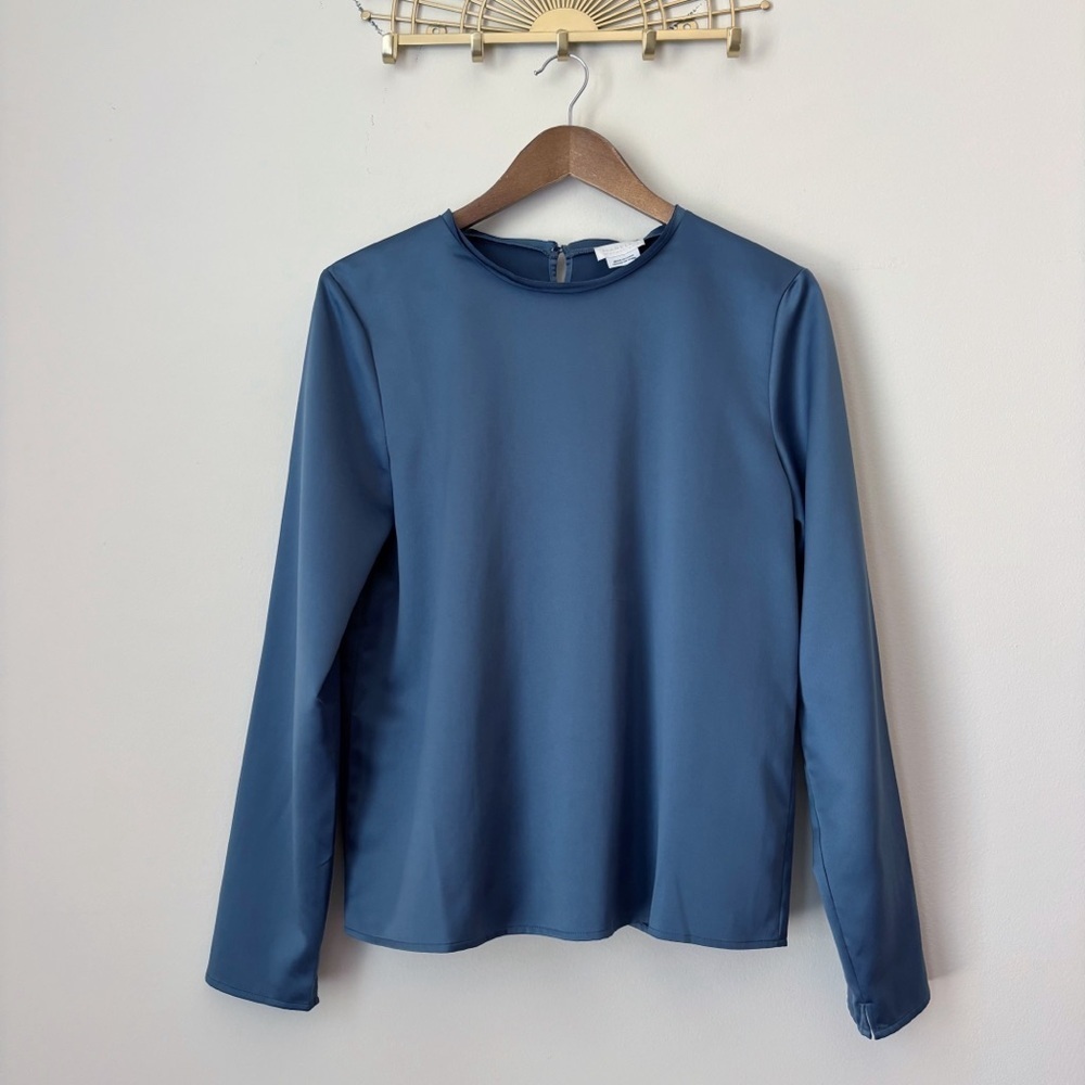 Marella Monochrome Blue Satin Blouse Medium Sz 6 Quiet Luxury